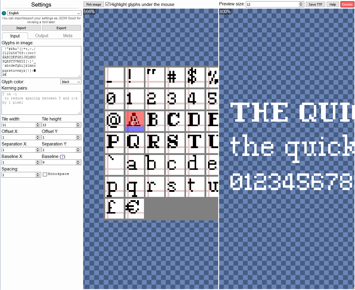 Pixel Font Converter interface